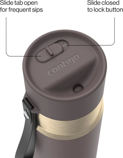 Contigo AutoSeal 24 oz Stainless Steel Vacuum-Insulated Water Bottle with Leakproof Push-Button Spout & Lock, Carry Strap, BPA-Free & Lead-Free, Dishwasher Safe