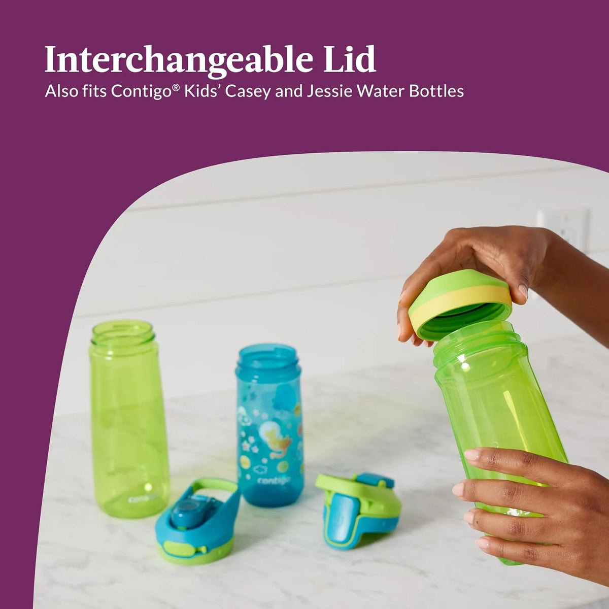 Contigo Kids’ Micah Water Bottle with Leak-Proof Lid, 20oz, Lime/Pineapple