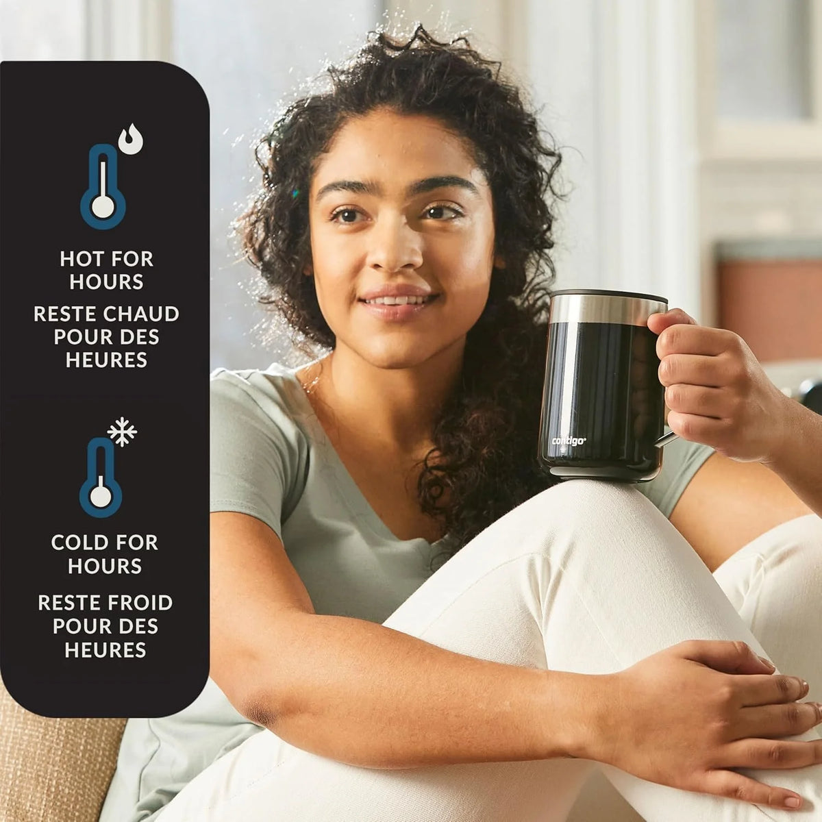 Contigo Streeterville Stainless Steel Mug with Handle and Splash-Proof Lid, Vacuum-Insulated Metal Cup for Coffee and Tea with Handle and Grip Base to Prevent Slipping, Licorice, 14 oz (414 mL)