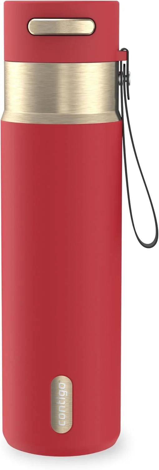 Contigo AutoSeal 24 oz Stainless Steel Vacuum-Insulated Water Bottle with Leakproof Push-Button Spout & Lock, Carry Strap, BPA-Free & Lead-Free, Dishwasher Safe