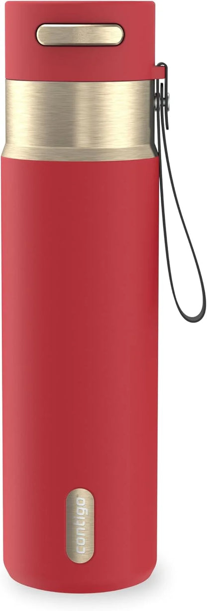 Contigo AutoSeal 24 oz Stainless Steel Vacuum-Insulated Water Bottle with Leakproof Push-Button Spout & Lock, Carry Strap, BPA-Free & Lead-Free, Dishwasher Safe