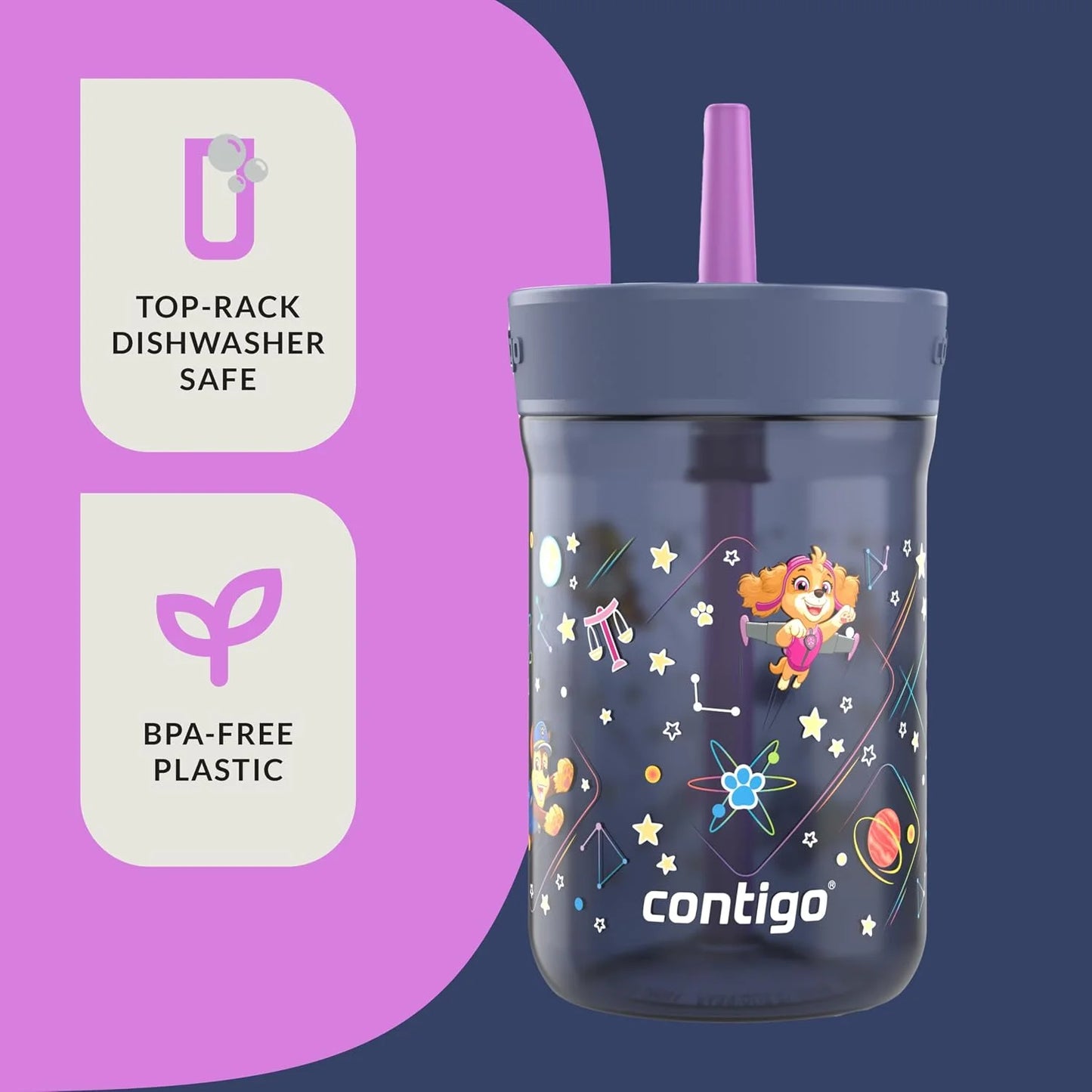 Contigo Kids’ Leighton Straw Tumbler with Spill-Proof Leak-Proof Lid 14oz Juniper/Blue Forest