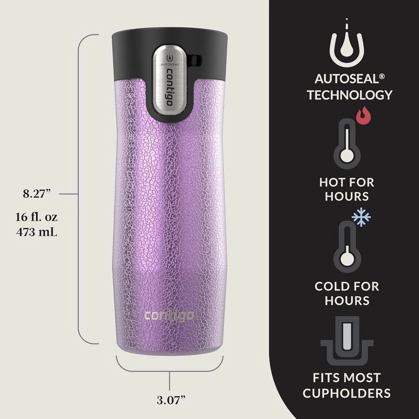 Contigo AUTOSEAL West Loop Vacuum-Insulated Stainless Steel Travel Mug with Easy-Clean Lid 24 oz Crystal Agave