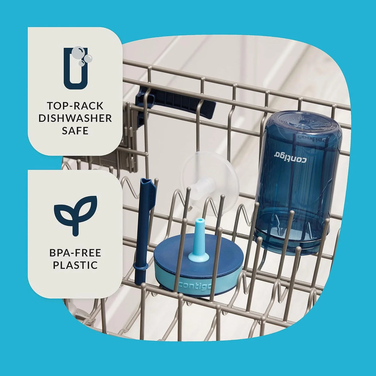 Contigo Kids’ Leighton Straw Tumbler with Spill-Proof Leak-Proof Lid 14oz Juniper/Blue Forest