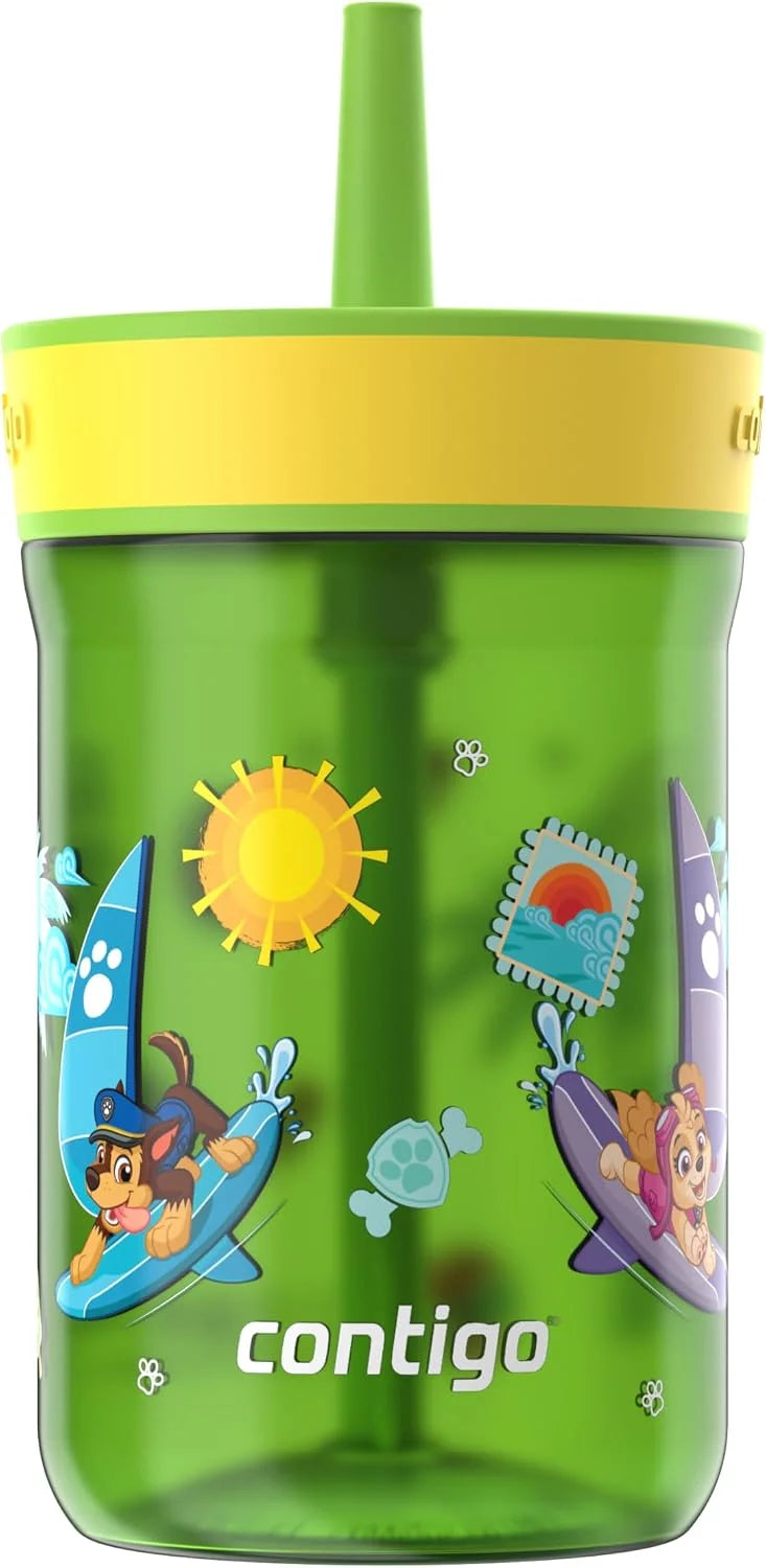 Contigo Kids’ Leighton Straw Tumbler with Spill-Proof Leak-Proof Lid 14oz Juniper/Blue Forest