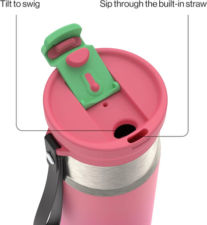 Contigo DualSip 16 oz Compact Stainless Steel Vacuum-Insulated Water Bottle with 2-in-1 Leakproof Lid (Straw or Spout), BPA-Free & Lead-Free, Dishwasher Safe