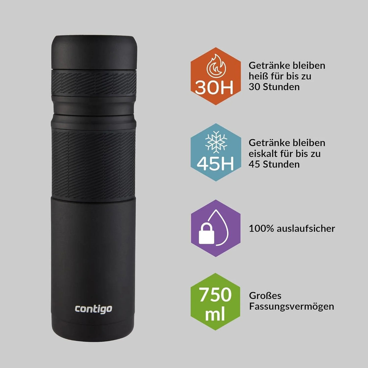Contigo Thermal Bottle Thermalock, Vacuum Insulated Travel Flask, Thermos Flask for Hot Drinks, up to 35h hot & 60h Cold, Leakproof Coffee Tea Bottle, Stainless Steel Travel Mug