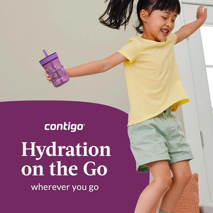 Contigo Kids’ Leighton Straw Tumbler with Spill-Proof Leak-Proof Lid 14oz Juniper/Blue Forest