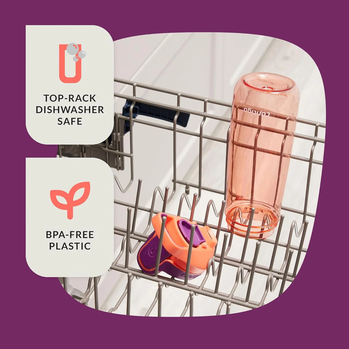 Contigo Autoseal Water Bottle, 20 oz, Coral/Grape