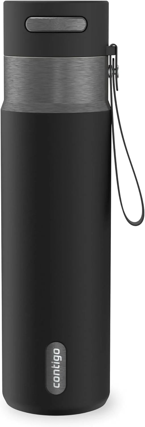 Contigo AutoSeal 24 oz Stainless Steel Vacuum-Insulated Water Bottle with Leakproof Push-Button Spout & Lock, Carry Strap, BPA-Free & Lead-Free, Dishwasher Safe
