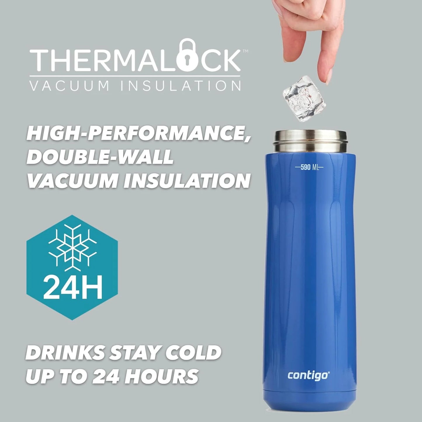 Contigo Jackson Chill Drink Bottle, Large BPA-Free Stainless Steel, 100% Leakproof, Keeps Drinks Cool Up to 24 Hours; Insulated Bottle for Sports, Cycling, Jogging, Hiking, 590 ml