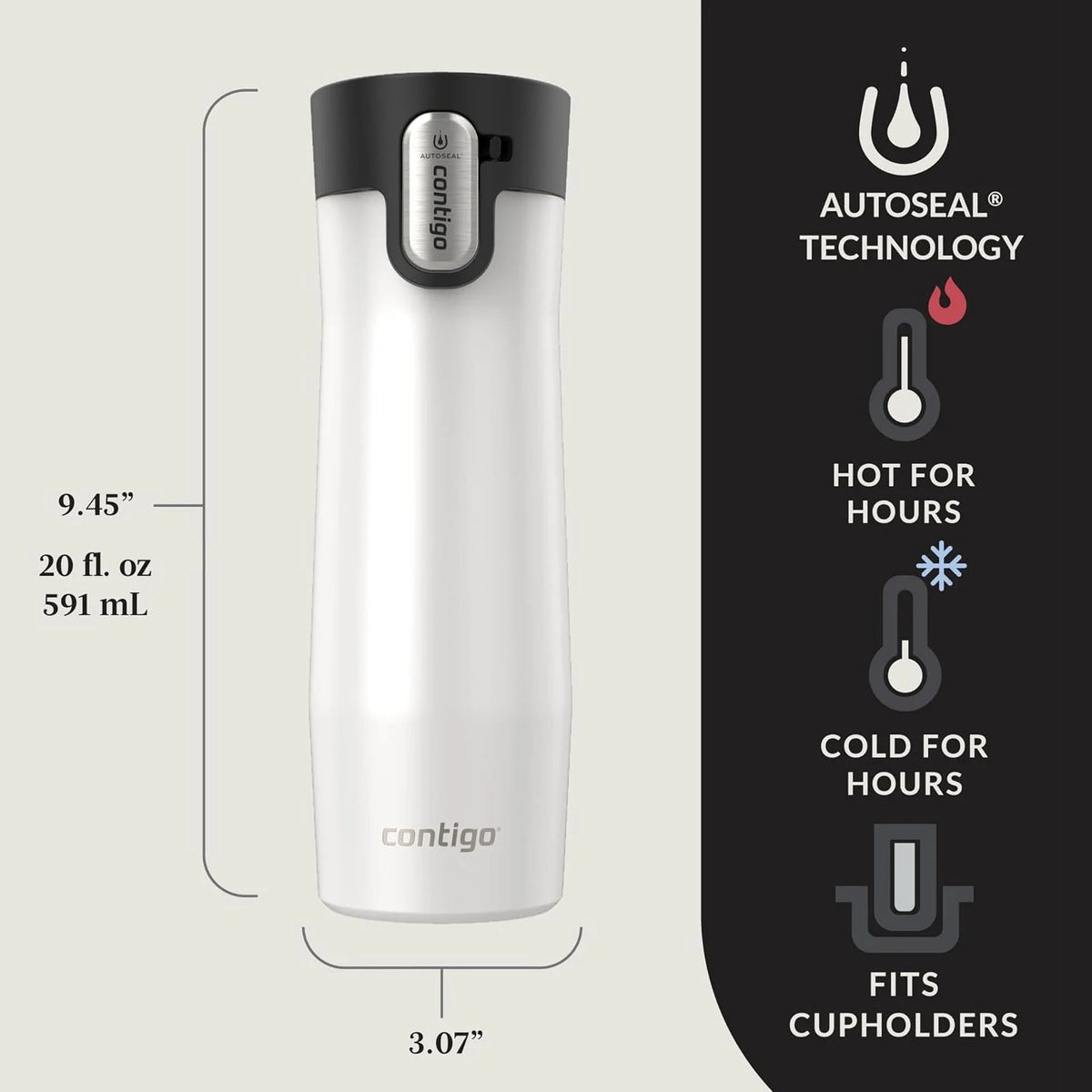 Contigo AUTOSEAL West Loop Vacuum-Insulated Stainless Steel Travel Mug with Easy-Clean Lid 24 oz Crystal Agave
