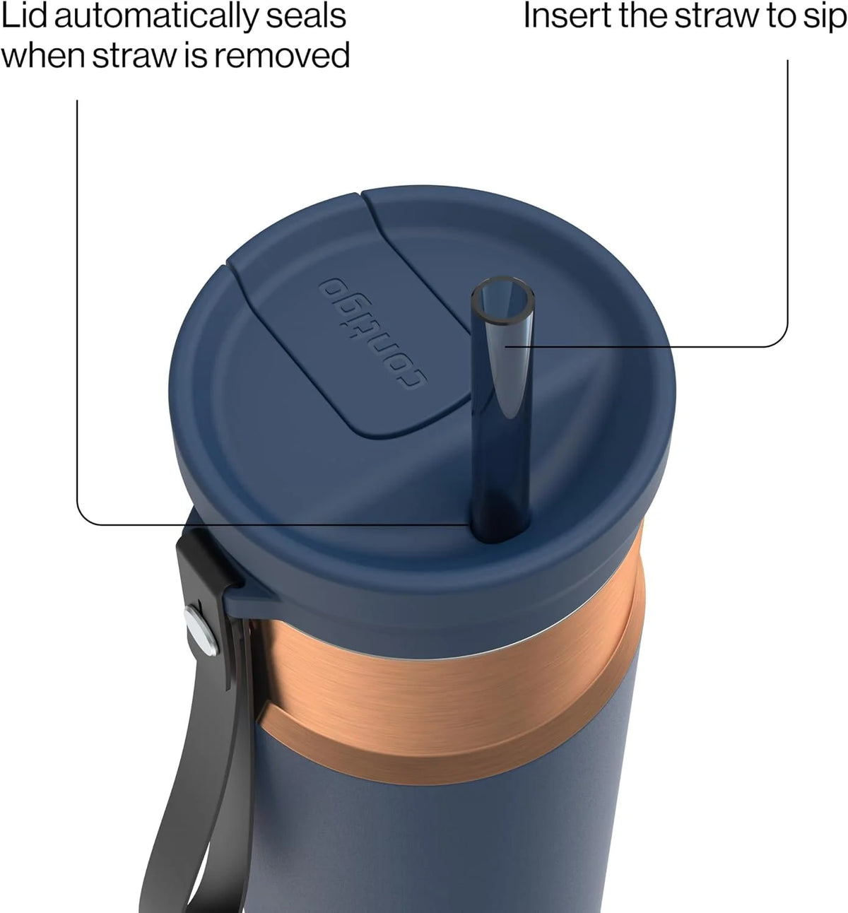 Contigo SnapSeal 24 oz Stainless Steel Vacuum-Insulated Water Bottle with Leakproof AutoClose Lid, Carry Strap & Reusable Straw, BPA-Free & Lead-Free, Dishwasher Safe