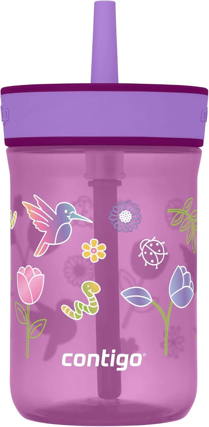 Contigo Kids’ Leighton Straw Tumbler with Spill-Proof Leak-Proof Lid 14oz Juniper/Blue Forest