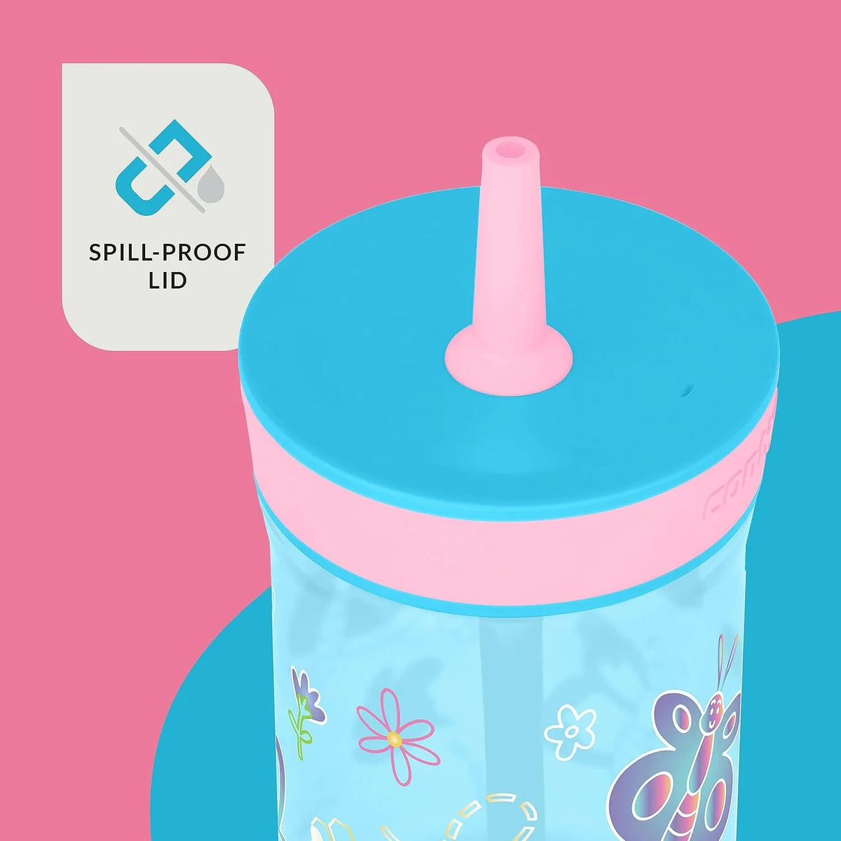 Contigo Kids’ Leighton Straw Tumbler with Spill-Proof Leak-Proof Lid 14oz Juniper/Blue Forest