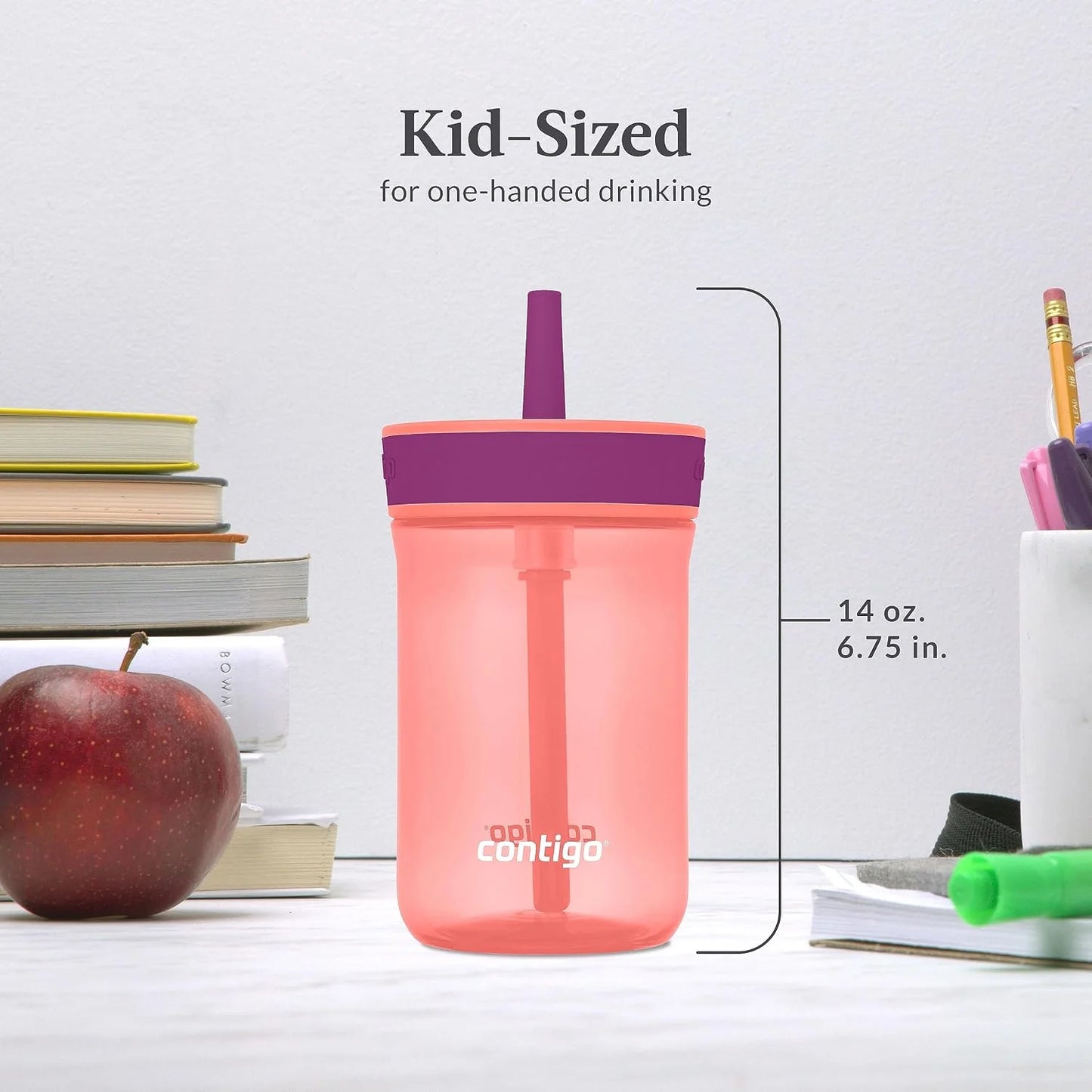 Contigo Kids’ Leighton Straw Tumbler with Spill-Proof Leak-Proof Lid 14oz Juniper/Blue Forest