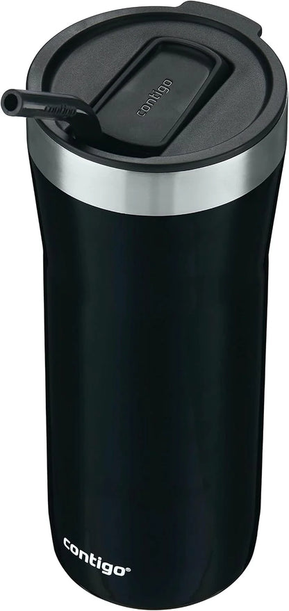 Contigo Streeterville Stainless Steel Vacuum-Insulated Tumbler with Straw and Splash-Proof Slider Lid, Keeps Drinks Hot up to 8hrs or Cold for 24hrs, Great for Travel/Work/School, 24oz Blue Corn