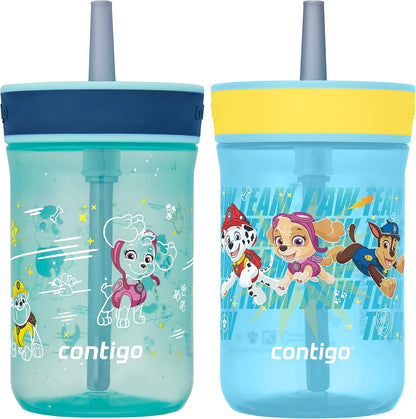 Contigo Kids’ Leighton Straw Tumbler with Spill-Proof Leak-Proof Lid 14oz Juniper/Blue Forest