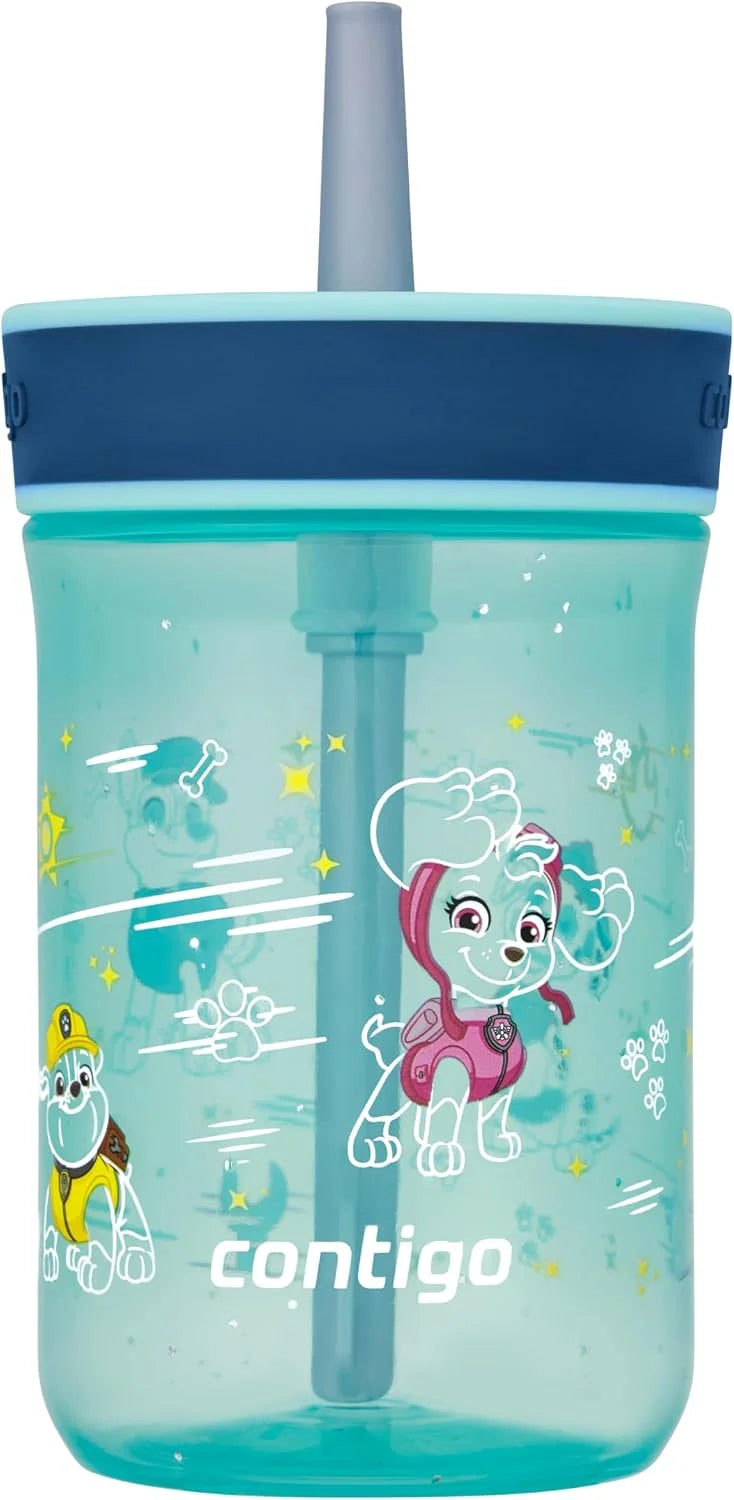 Contigo Kids’ Leighton Straw Tumbler with Spill-Proof Leak-Proof Lid 14oz Juniper/Blue Forest