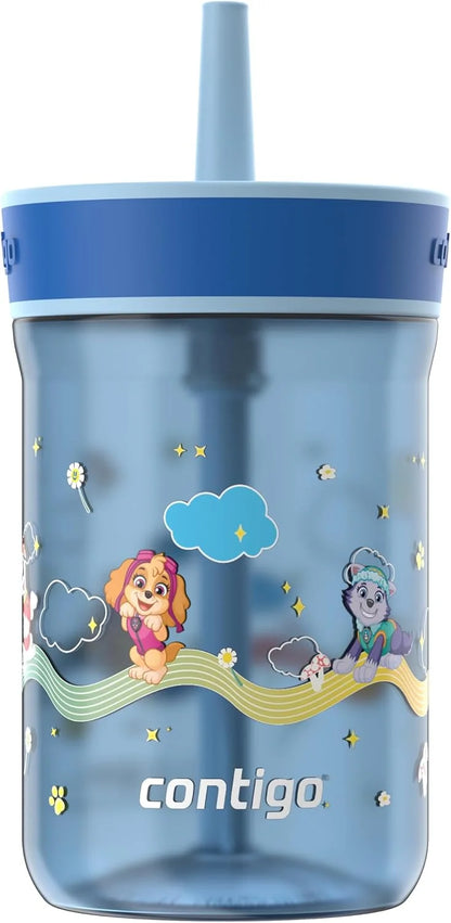 Contigo Kids’ Leighton Straw Tumbler with Spill-Proof Leak-Proof Lid 14oz Juniper/Blue Forest