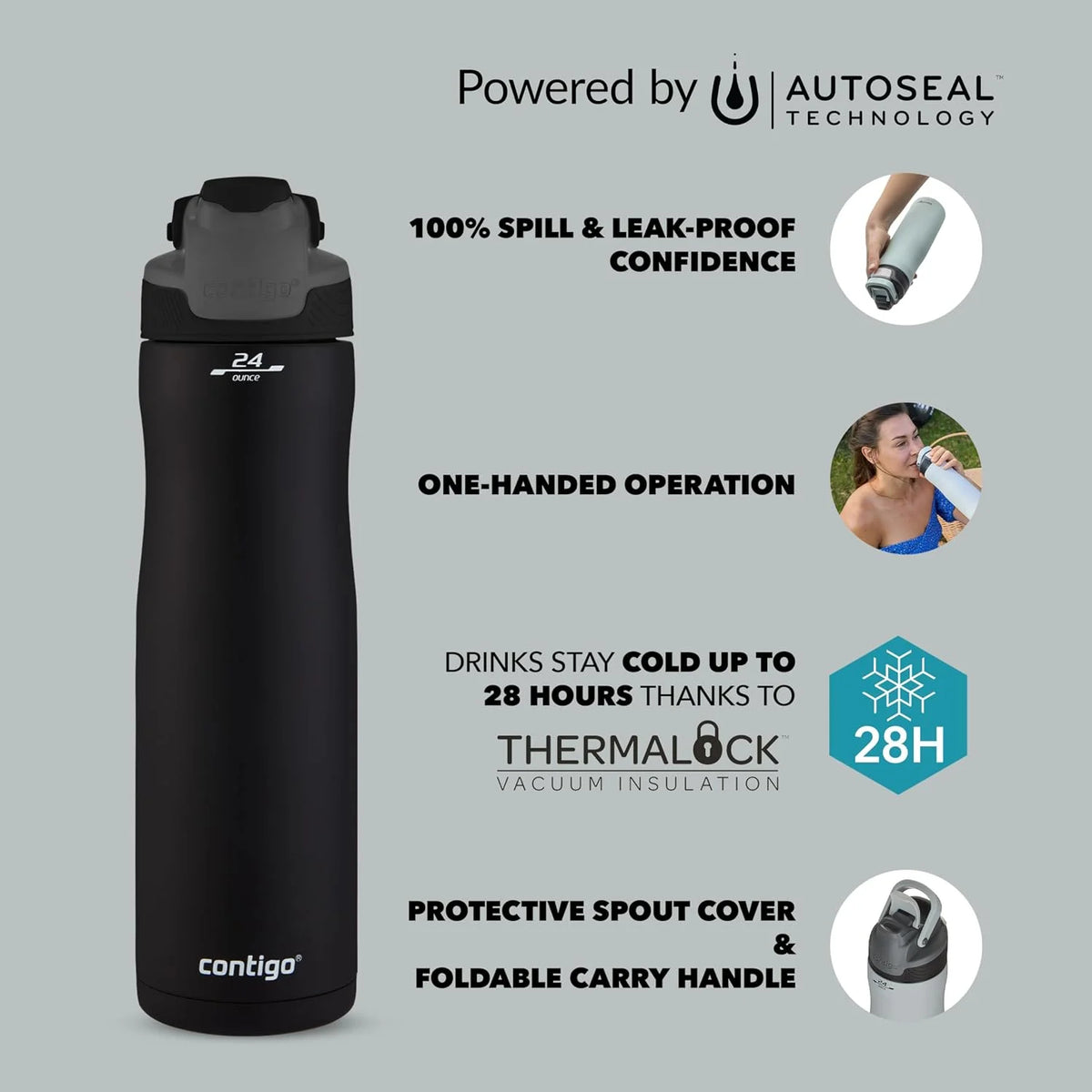 Contigo Autoseal Chill Insulated Water Bottle | 28h cold | 720 ml