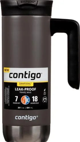 Contigo Superior 2.0 Stainless Steel Travel Mug with Handle Leak-Proof Lid Double-Wall Insulation for Hot & Cold Beverages, 20oz ,Dark Ice, Ideal for Commuting and Travel