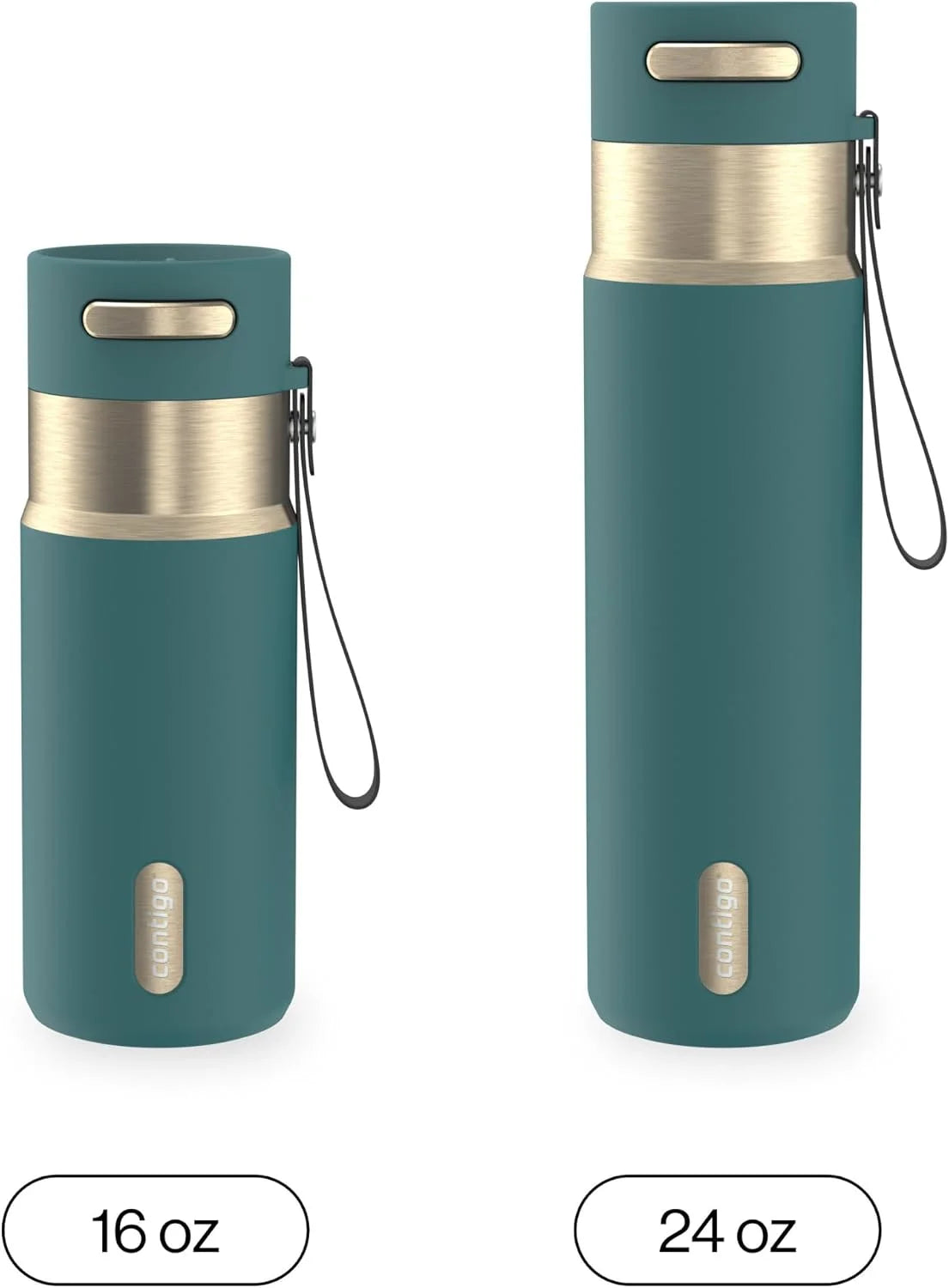 Contigo AutoSeal 24 oz Stainless Steel Vacuum-Insulated Water Bottle with Leakproof Push-Button Spout & Lock, Carry Strap, BPA-Free & Lead-Free, Dishwasher Safe