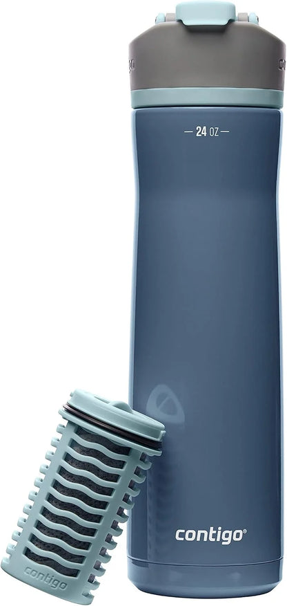Contigo Clybourn Chill Stainless Steel Filter Water Bottle, 24 oz, Salt