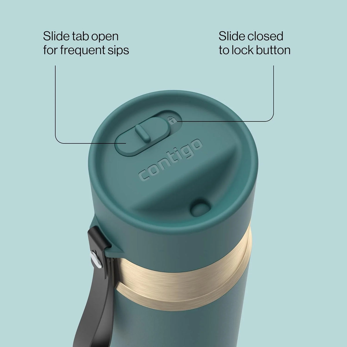 Contigo AutoSeal 24 oz Stainless Steel Vacuum-Insulated Water Bottle with Leakproof Push-Button Spout & Lock, Carry Strap, BPA-Free & Lead-Free, Dishwasher Safe