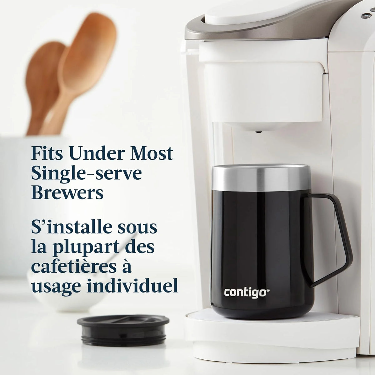 Contigo Streeterville Stainless Steel Mug with Handle and Splash-Proof Lid, Vacuum-Insulated Metal Cup for Coffee and Tea with Handle and Grip Base to Prevent Slipping, Licorice, 14 oz (414 mL)