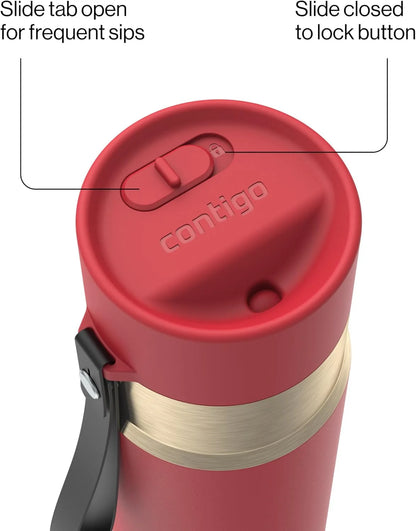 Contigo AutoSeal 24 oz Stainless Steel Vacuum-Insulated Water Bottle with Leakproof Push-Button Spout & Lock, Carry Strap, BPA-Free & Lead-Free, Dishwasher Safe