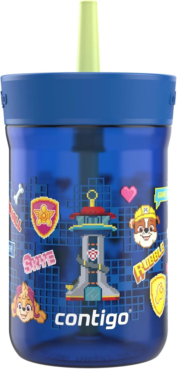 Contigo Kids’ Leighton Straw Tumbler with Spill-Proof Leak-Proof Lid 14oz Juniper/Blue Forest
