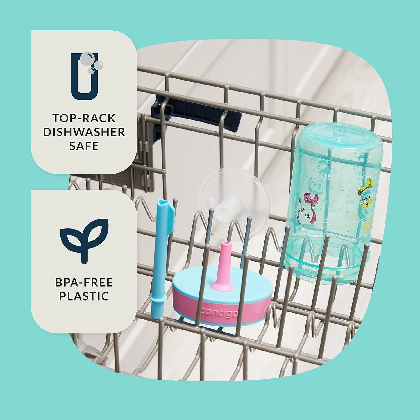 Contigo Kids’ Leighton Straw Tumbler with Spill-Proof Leak-Proof Lid 14oz Juniper/Blue Forest