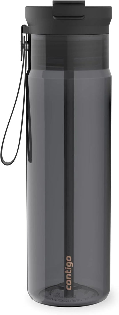 Contigo DualSip 24 oz Tritan Plastic Water Bottle with Carry Strap & 2-in-1 Leakproof Lid (Straw or Spout), BPA-Free, Dishwasher Safe