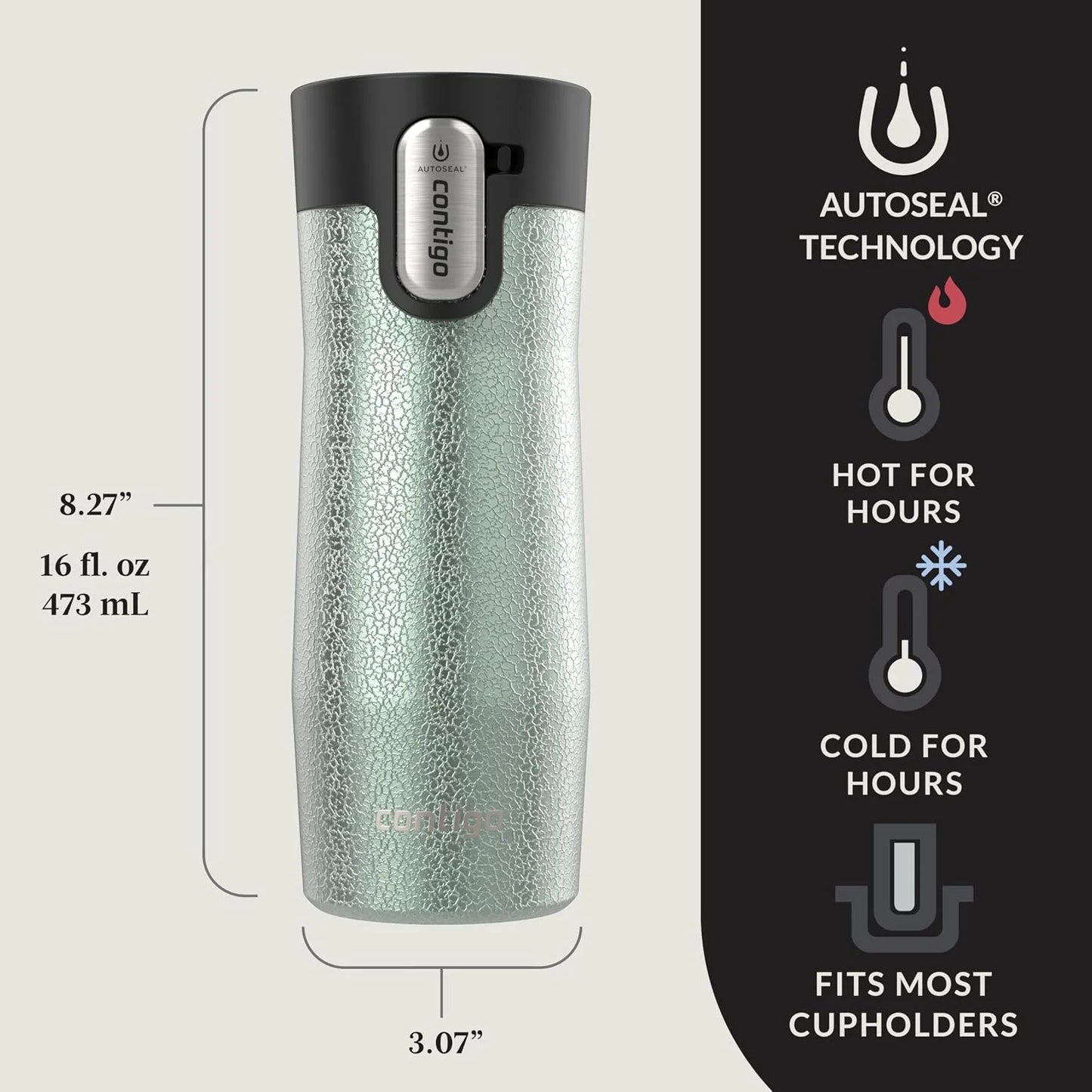 Contigo AUTOSEAL West Loop Vacuum-Insulated Stainless Steel Travel Mug with Easy-Clean Lid 24 oz Crystal Agave