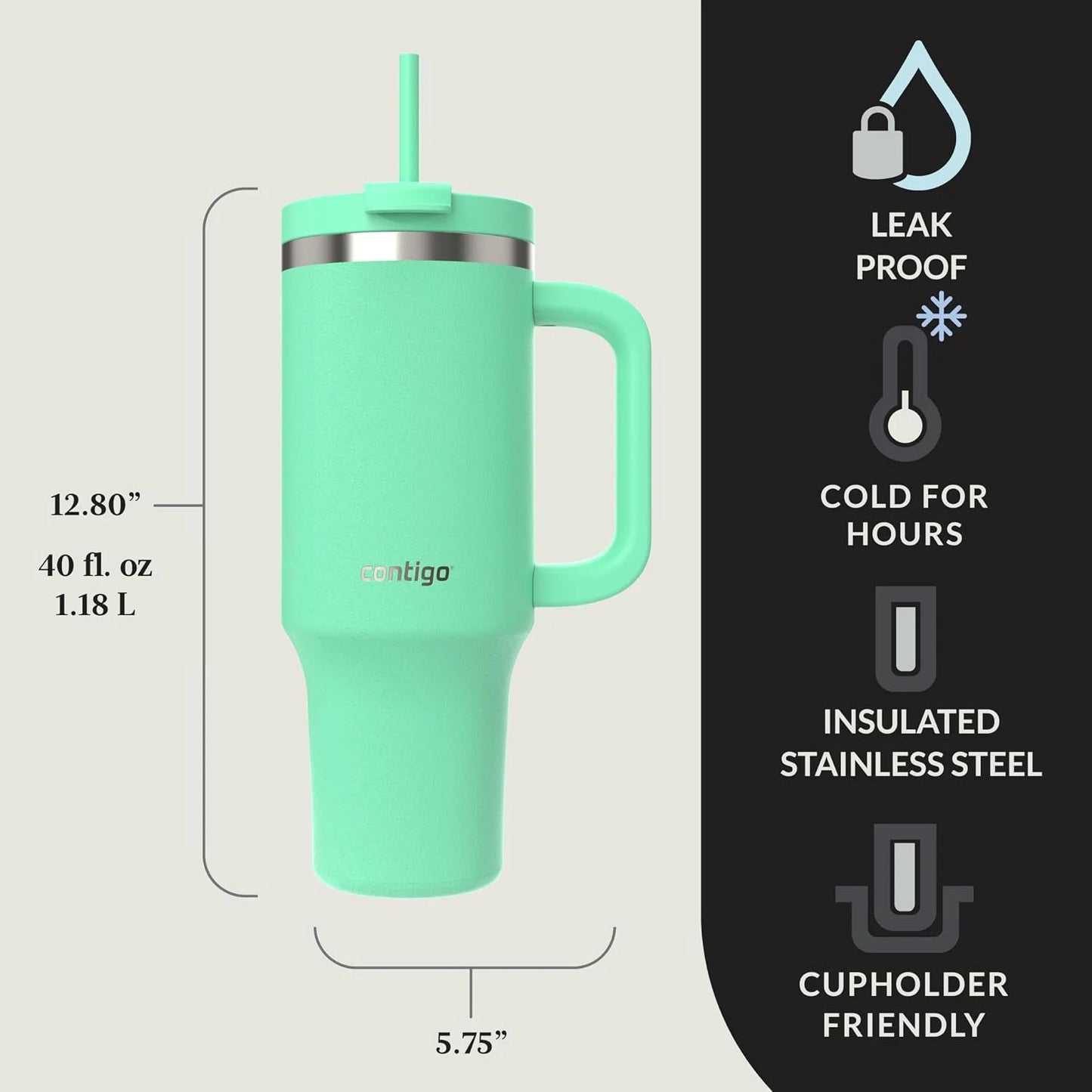 Contigo Streeterville 40oz Tumbler, Stainless Steel Vacuum Insulated, Leak-Proof, Cold for 29 Hours, Salt