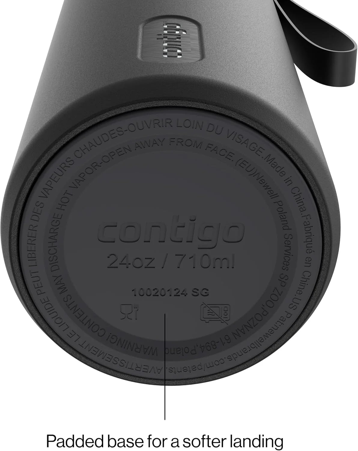 Contigo AutoSeal 24 oz Stainless Steel Vacuum-Insulated Water Bottle with Leakproof Push-Button Spout & Lock, Carry Strap, BPA-Free & Lead-Free, Dishwasher Safe