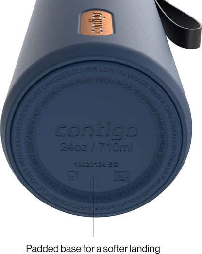 Contigo AutoSeal 24 oz Stainless Steel Vacuum-Insulated Water Bottle with Leakproof Push-Button Spout & Lock, Carry Strap, BPA-Free & Lead-Free, Dishwasher Safe