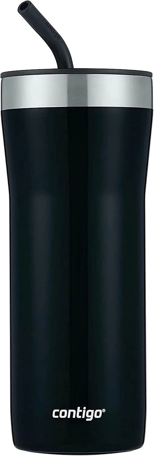 Contigo Streeterville Stainless Steel Vacuum-Insulated Tumbler with Straw and Splash-Proof Slider Lid, Keeps Drinks Hot up to 8hrs or Cold for 24hrs, Great for Travel/Work/School, 24oz Blue Corn