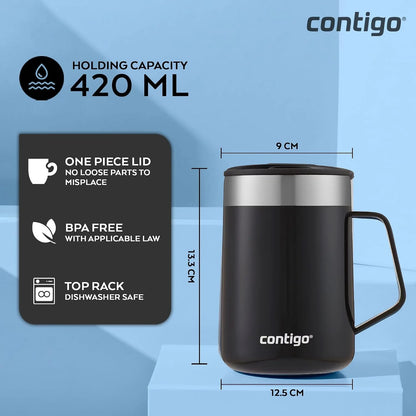 Contigo Streeterville Desk Mug, Insulated Coffee Mug with Stainless Steel Handle, Coffee to go Mug with lid, Keeps Coffee and Tea Warm for up to 5 Hours, Ideal for Office & Home, 410 ml