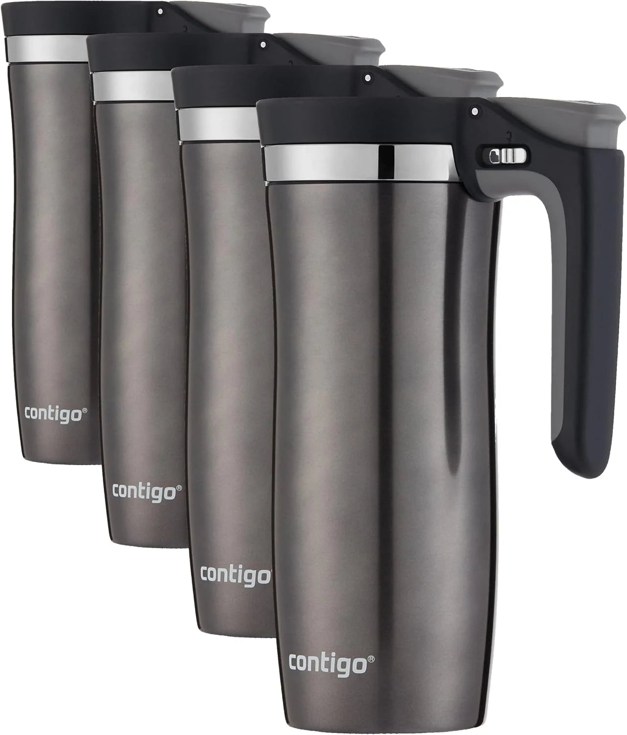Contigo Stainless Steel Handled AUTOSEAL Travel Mug 16 oz | Leak-Proof | Easy-Clean Lid | For Coffee | Pack of 4