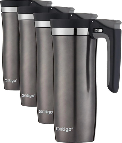 Contigo Stainless Steel Handled AUTOSEAL Travel Mug 16 oz | Leak-Proof | Easy-Clean Lid | For Coffee | Pack of 4