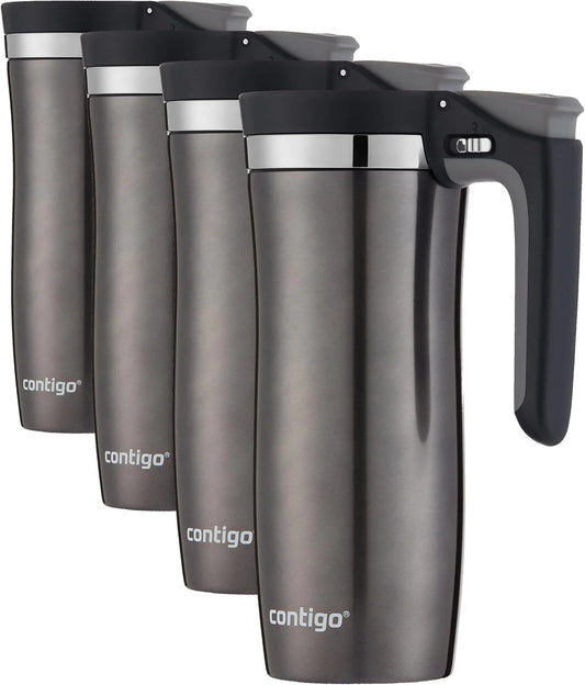 Contigo Stainless Steel Handled AUTOSEAL Travel Mug 16 oz | Leak-Proof | Easy-Clean Lid | For Coffee | Pack of 4