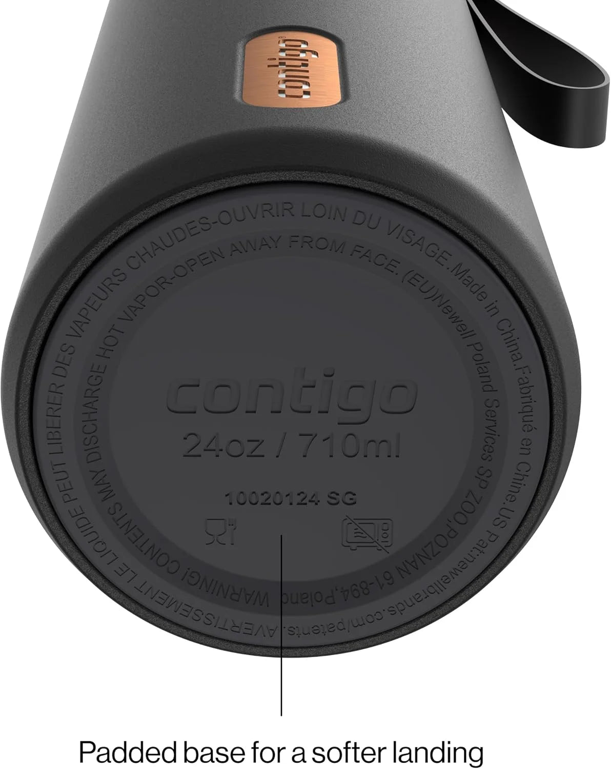 Contigo AutoSeal 24 oz Stainless Steel Vacuum-Insulated Water Bottle with Leakproof Push-Button Spout & Lock, Carry Strap, BPA-Free & Lead-Free, Dishwasher Safe