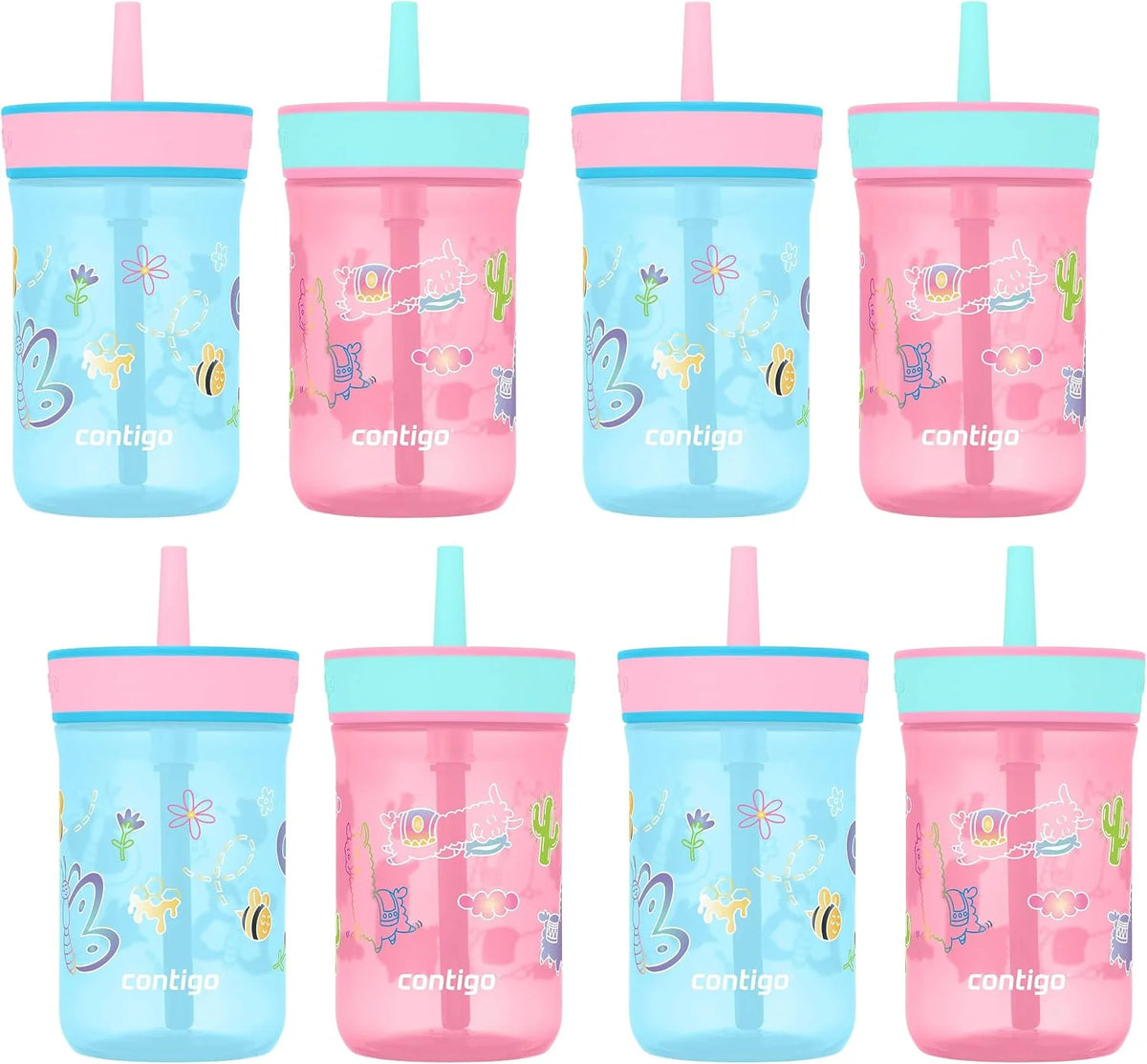 Contigo Kids’ Leighton Straw Tumbler with Spill-Proof Leak-Proof Lid 14oz Juniper/Blue Forest