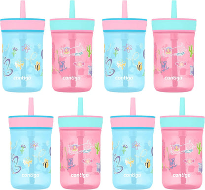Contigo Kids’ Leighton Straw Tumbler with Spill-Proof Leak-Proof Lid 14oz Juniper/Blue Forest