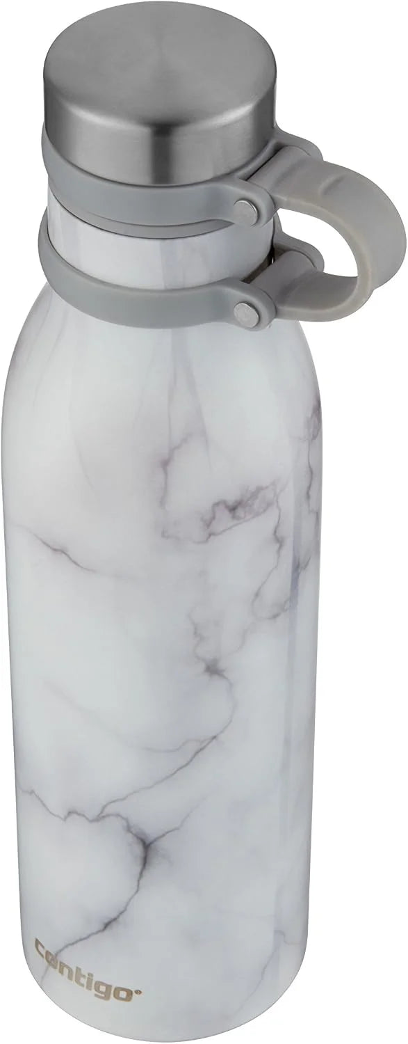 Contigo Matterhorn Vaccum Insulated Stainless Steel Water Bottle with Leak-Proof Chug Cap, Drinks Stay Cold up to 24 Hours or Hot up to 10 Hours, Fits Most Cup Holders, 20oz White Marble