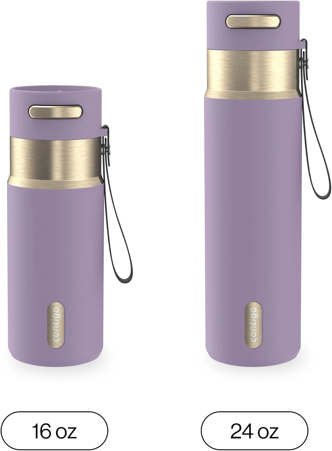Contigo AutoSeal 24 oz Stainless Steel Vacuum-Insulated Water Bottle with Leakproof Push-Button Spout & Lock, Carry Strap, BPA-Free & Lead-Free, Dishwasher Safe