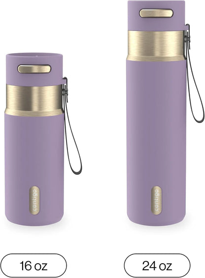 Contigo AutoSeal 24 oz Stainless Steel Vacuum-Insulated Water Bottle with Leakproof Push-Button Spout & Lock, Carry Strap, BPA-Free & Lead-Free, Dishwasher Safe