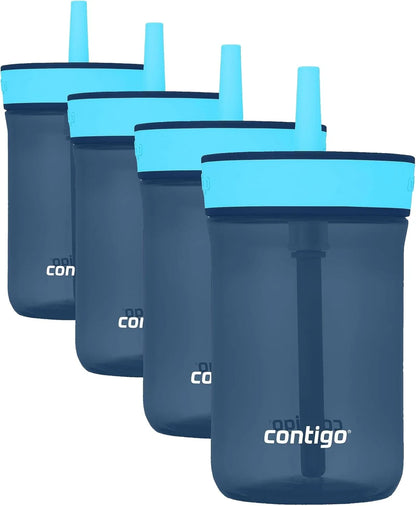 Contigo Kids’ Leighton Straw Tumbler with Spill-Proof Leak-Proof Lid 14oz Juniper/Blue Forest